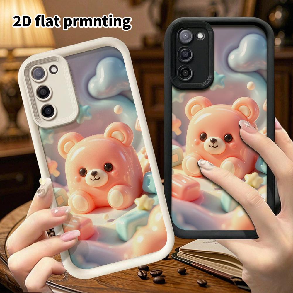 Phone case: 2D flat design suitable for Samsung Galaxy A34 A35 M05 M06 S20 S22 S21 FE Plus 5G protective case, pink little bear, perfect Christmas and