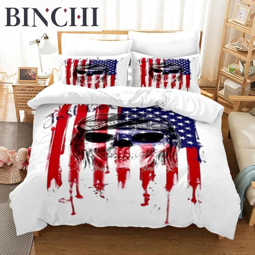 American Flag Duvet Cover Set Microfiber Red White Stripe Decor Bedding Independence Day Freedom Theme Quilt Cover