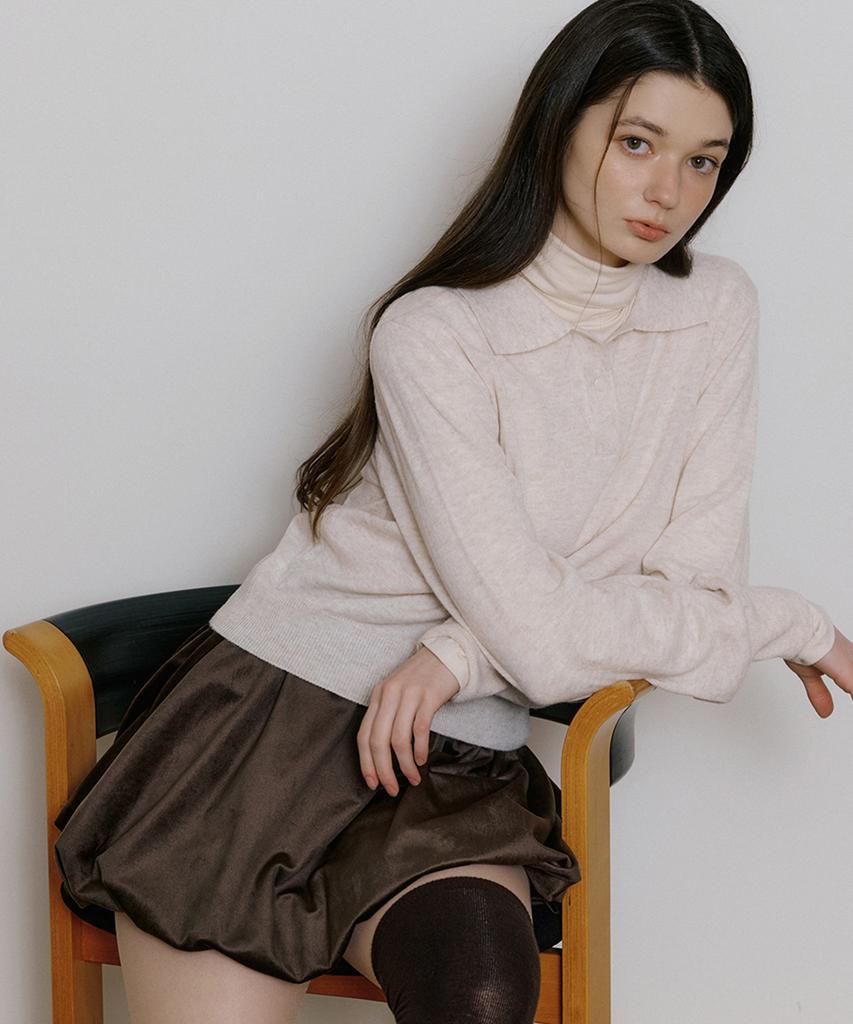 REORG Wir Soft Button Collar Knit Oatmeal