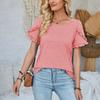 Damen Rundhals-Oberteil Lässiges Patchwork Einfarbiges Lockeres T-Shirt