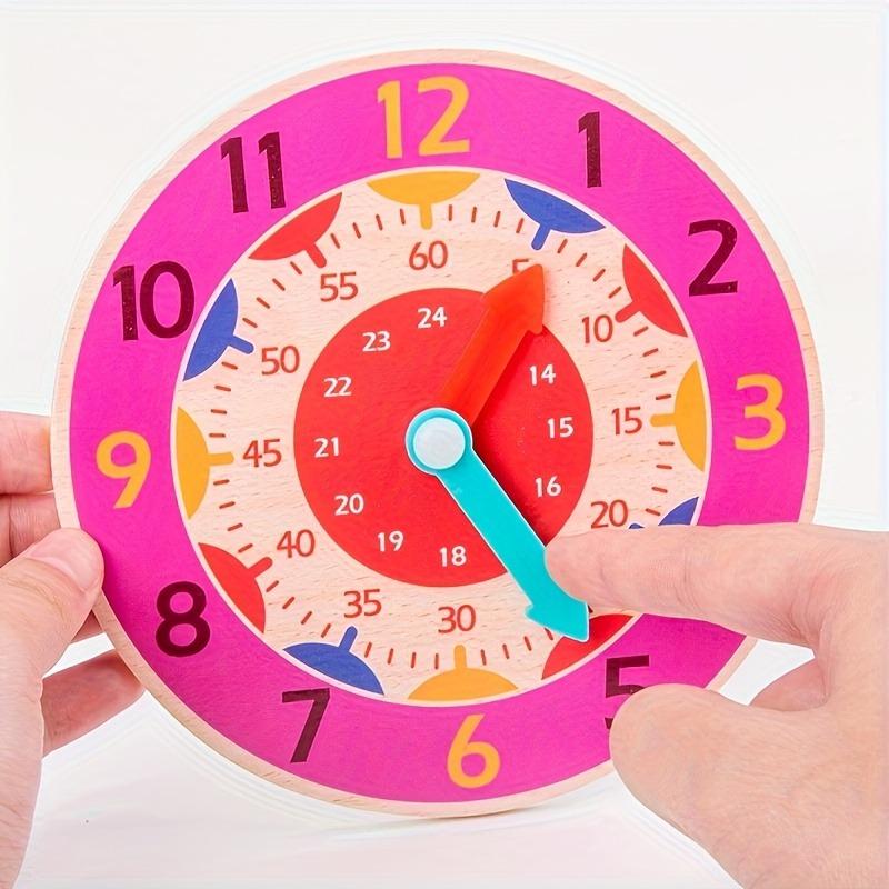 

Wooden Learning Clock Toy for Kids Time Teaching 1PCS рожевий червоний колір