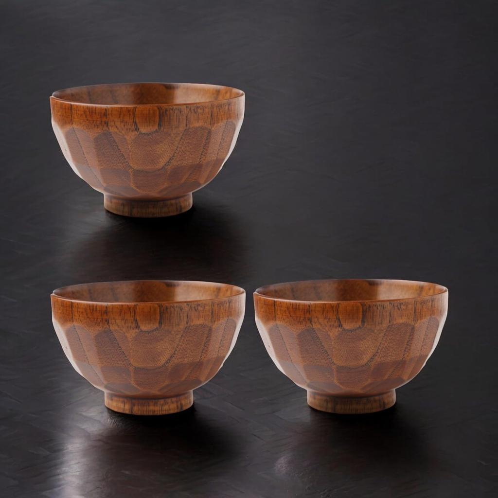 Miso Soup Tortoise Set of X J-kitchens Bowls, Wooden, Shell, Lacquer, 3, 11.5cm 6.8cm