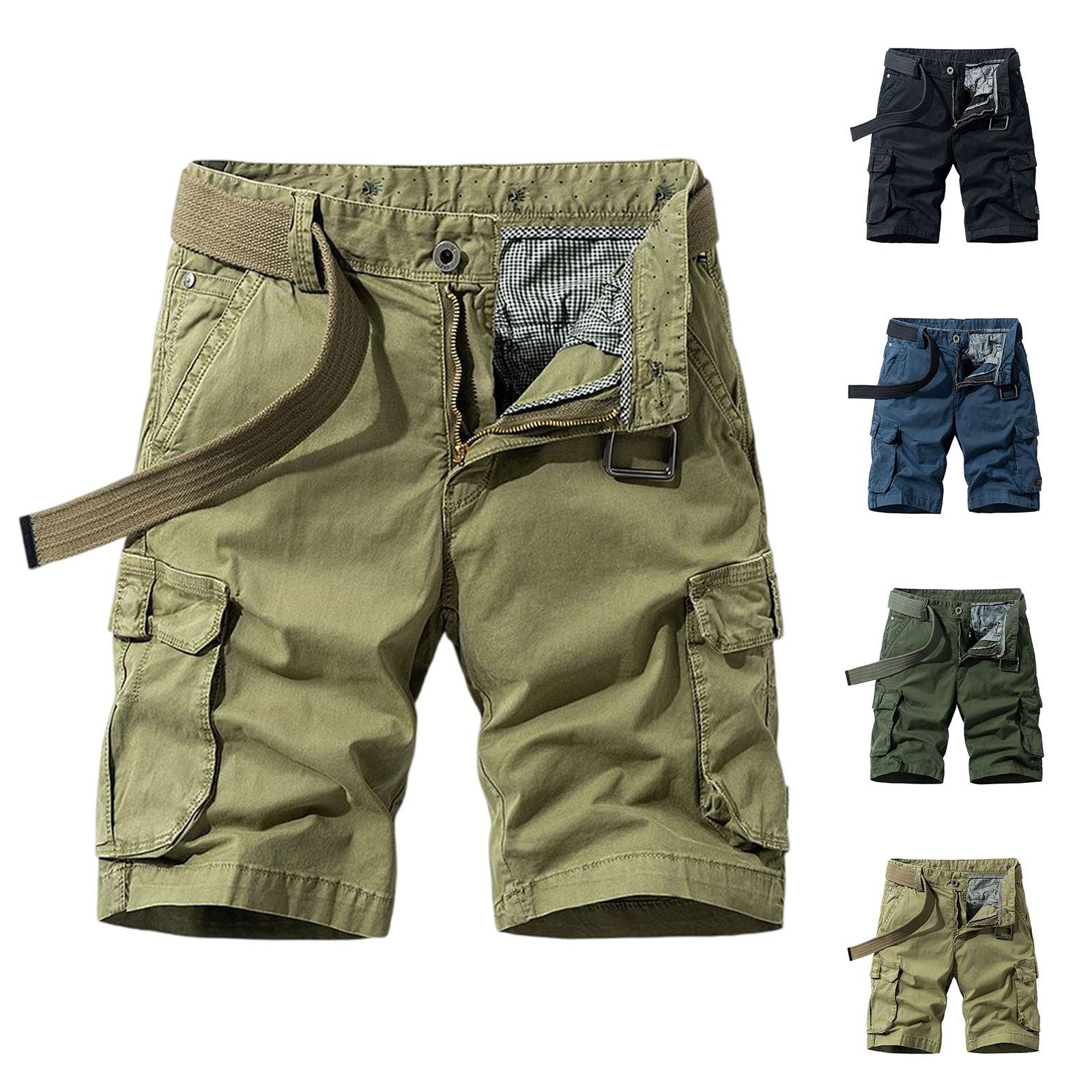 

Men s Casual Comfortable Cargo Shorts - Multi-Pocket, Beltless L хакі