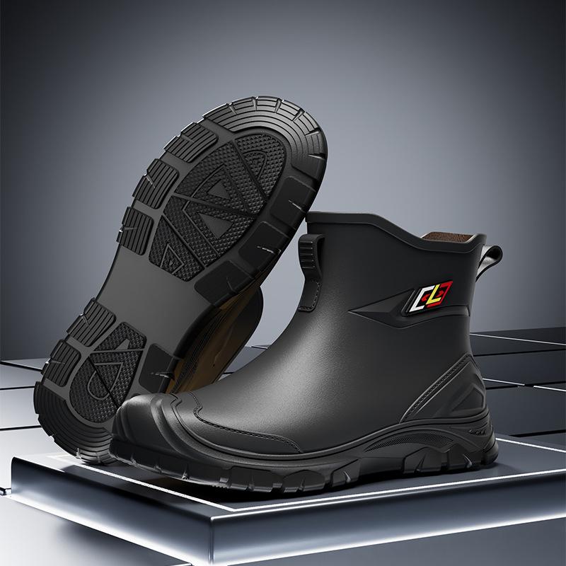New Men Riding Rain Boots Plus Cotton Warm Non-slip Waterproof Shoes Mid-tube Work Shoes Rain Boots Motorcycle Protective Boots