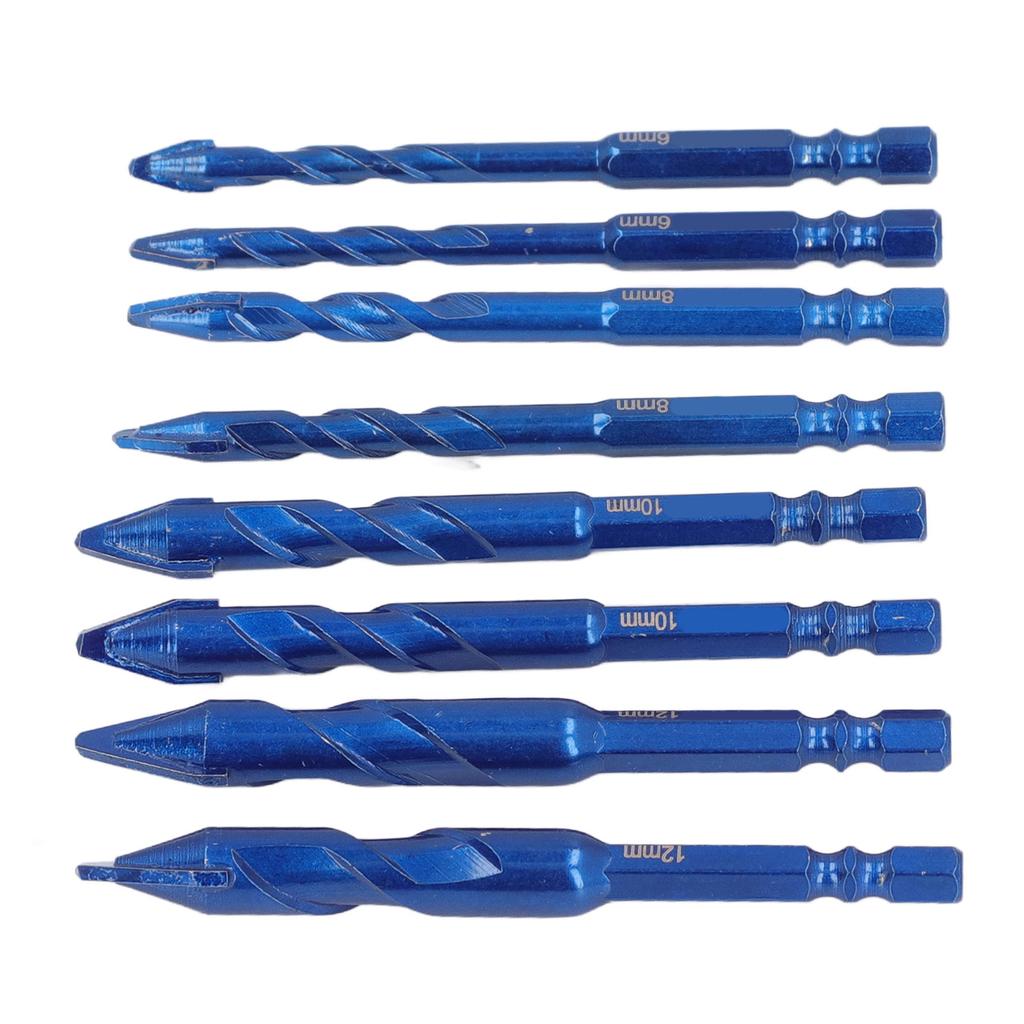 8 Pieces Skewed Head Eccentric Bits 14 Inch Hex Shank Twist Drill Set for Stone Glass Marble Tile