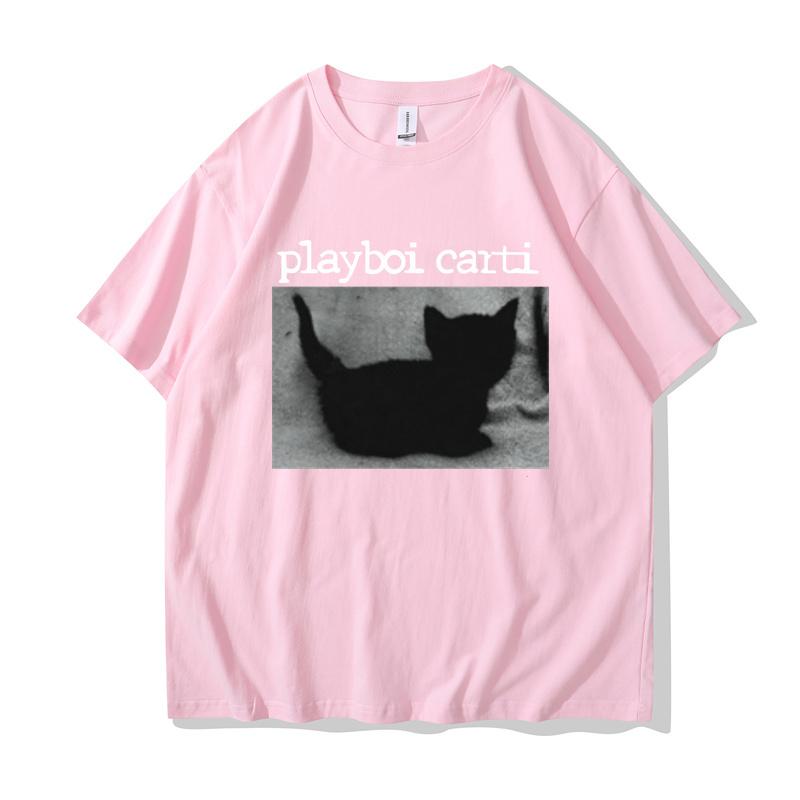 Playboi Carti Oversized Hip-Hop T Shirts Cute Cat Harajuku Print Tee Regular Mens Tops Quality Rapper Tshirt