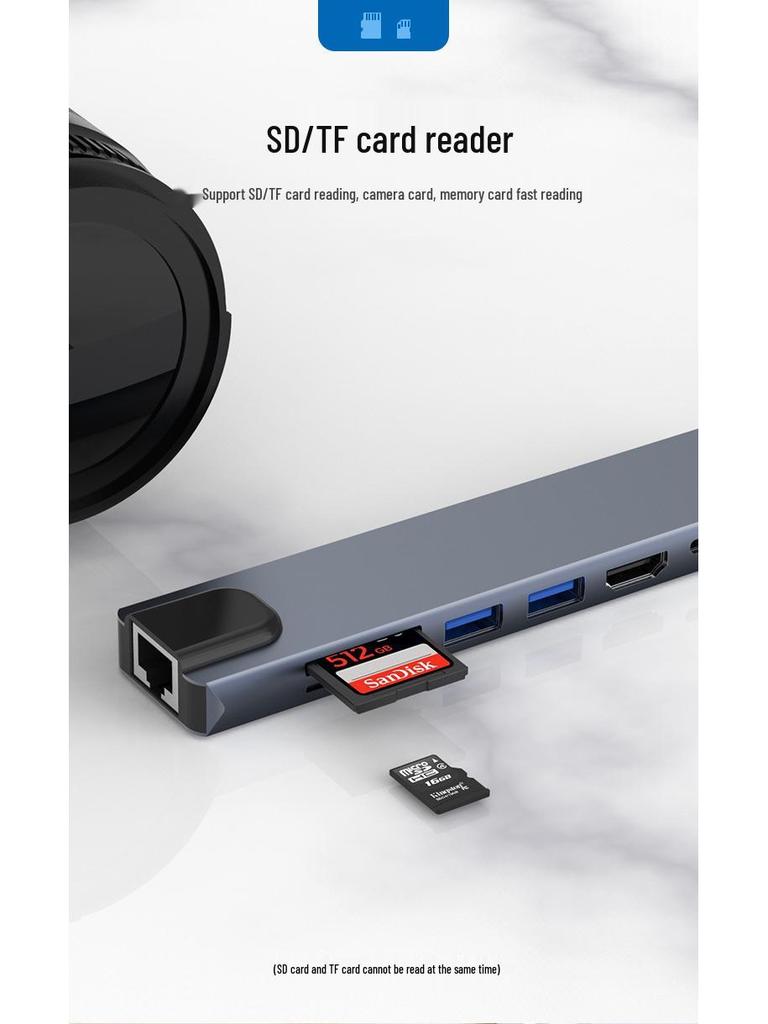 8-in-1 Expansion Dock for Apple Laptops: Multi-Port Hub with USB, Network, Type-C, and Card Reader Support