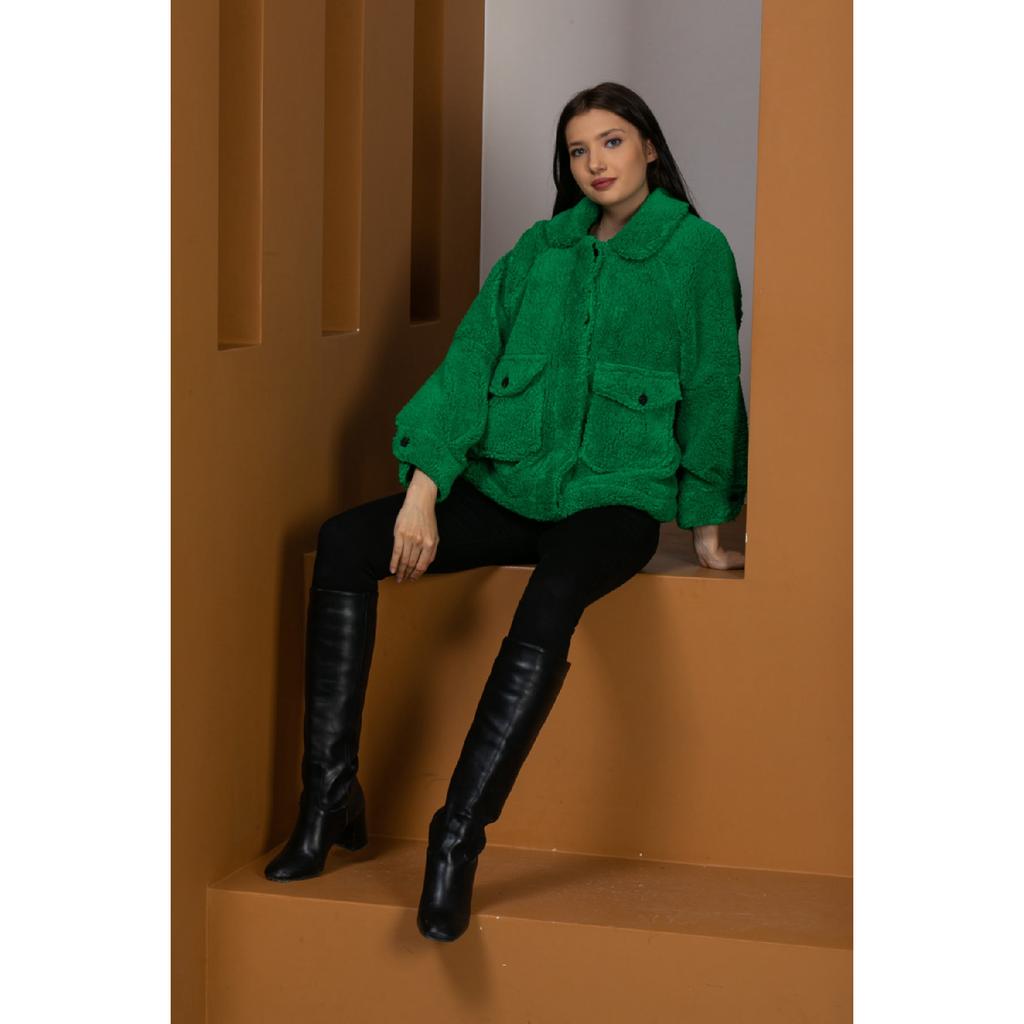 6821 Palton de pluș-bej închis