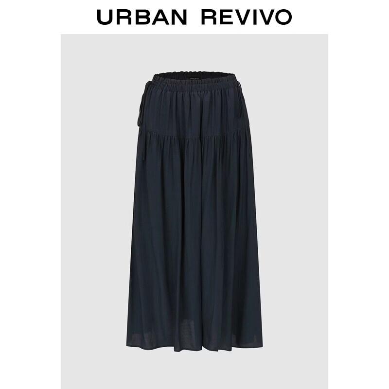 UR 2026 Women's Elegant Drawstring Pleated Patchwork Skirt