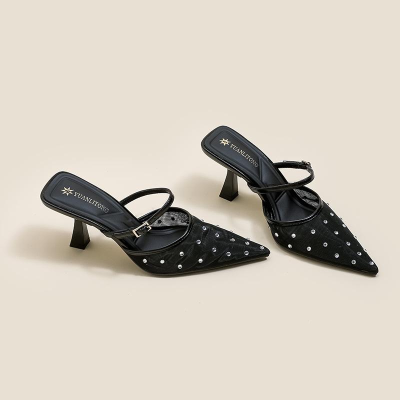 Grape mother summer new high-heeled sandals women's high-end sense summer not tired feet pointed single shoes casual breathable women's shoes