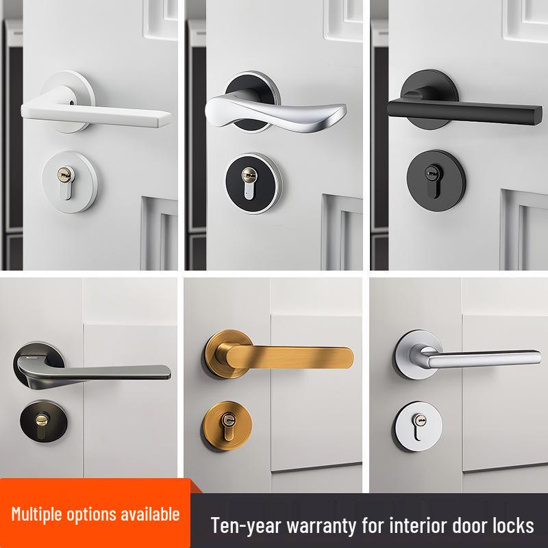 Universal Magnetic Black Bedroom Door Handle Lock - Silent, Solid Wood Design