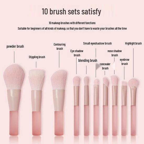 

10-Piece Portable Makeup Brush Set: Concealer, Blush, Highlighter, Brightener, Blending & Lip Brushes