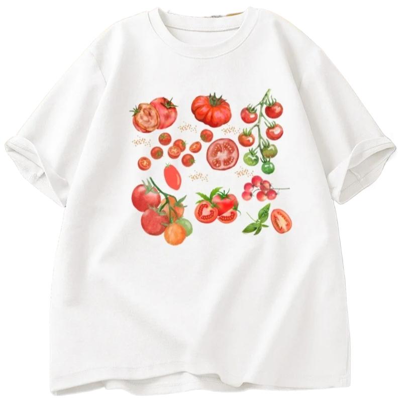 Tomato Pattern Tshirt Rustic Style Vegan Clothing Aesthetic Womens Printed Tshirt Summer Harajuku Style Tshirt Y2K Top