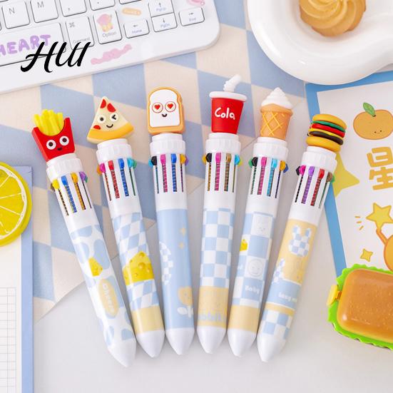 Cute Style Writing Tool Fast Food Themed 10-Color Ballpoint Pen French Fries Burger Cheese Pattern Topper Designs Multi-Color for Journaling And Notes