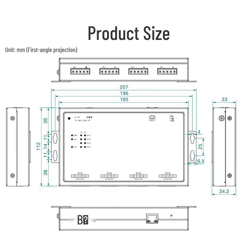 Maiwei 4-Port Serial To Ethernet Server with Modbus Gateway