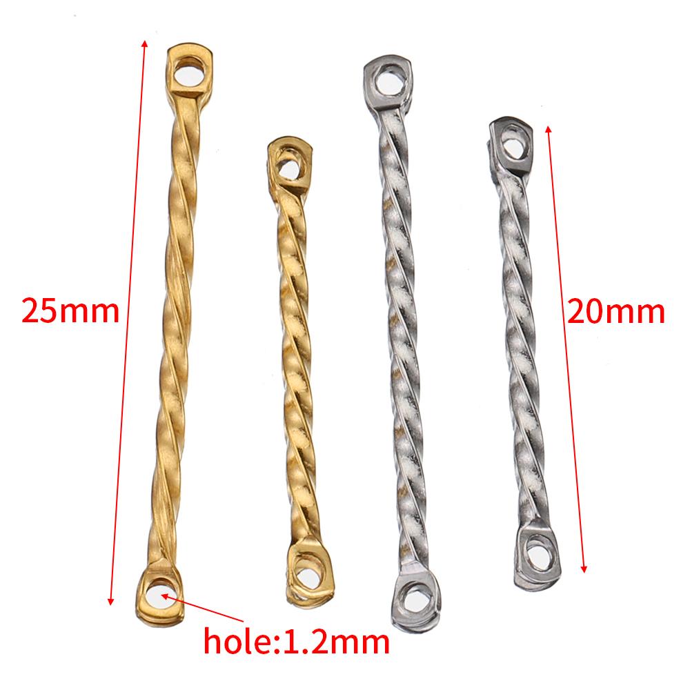 20pcs Stainless Steel Double Hole Twisted Column Rods Gold Plated Charm Pendant Connectors for Earrings Jewelry Making Wholesale