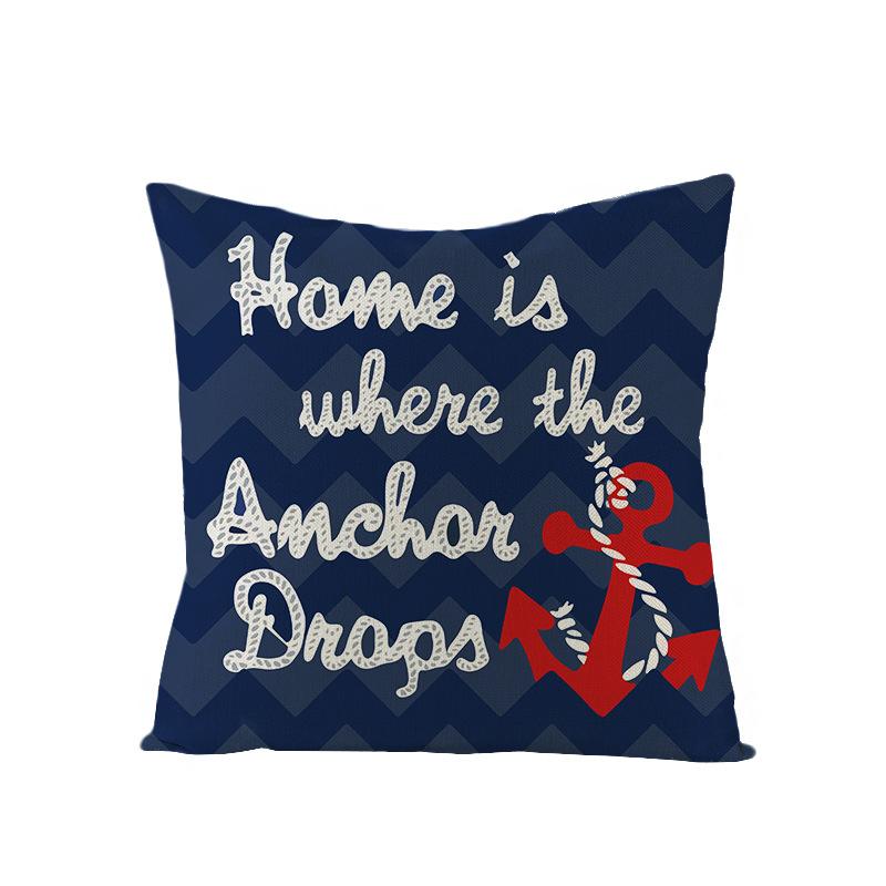 Nordic Retro Polyester Printed Pillow Cover Blue Anchor Animal Sofa Cushion Pillow Cover Home Furnishings