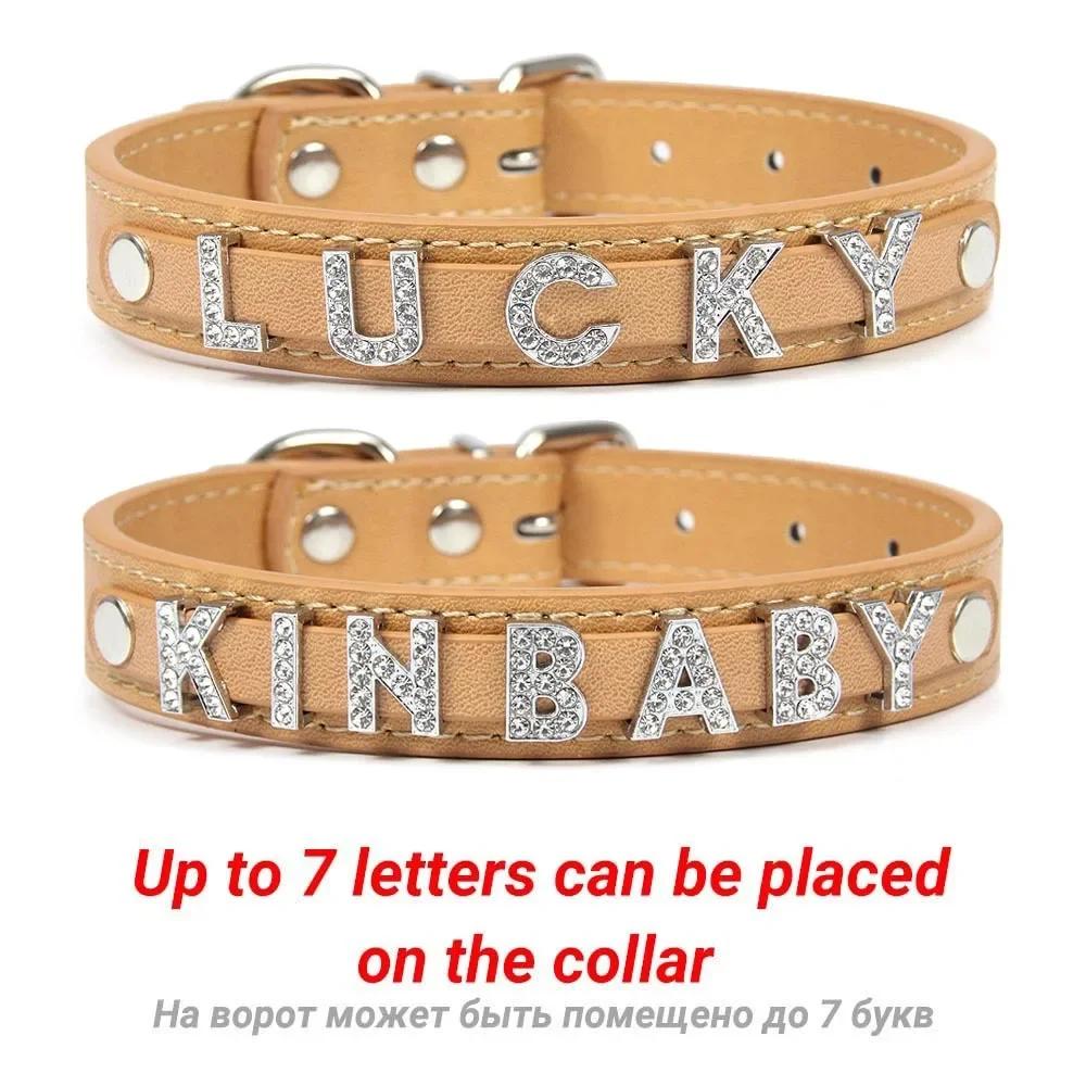 (Lettera Gratuita con Strass Bling)Collare Personalizzato in Pelle per Gatto Cane Collari per Cuccioli per Cani Piccoli Medi Target Nome ID Personalizzato