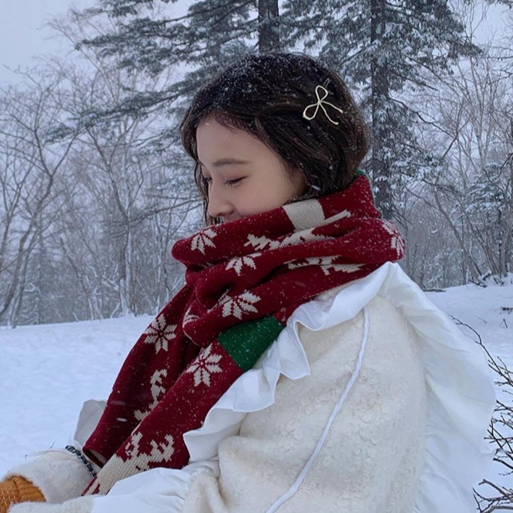 Warm Knitted Scarf Elk Christmas Shawl Cape Retro Scarves Women Girl