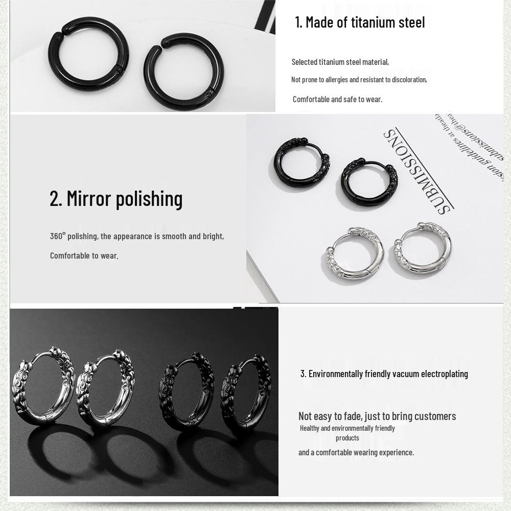 Cercei Rotunzi din Oțel Titan Hipoalergenic pentru Bărbați Baosalina - Trendy, Potriviți cu Orice, Catarame de Ureche din Oțel Inoxidabil.