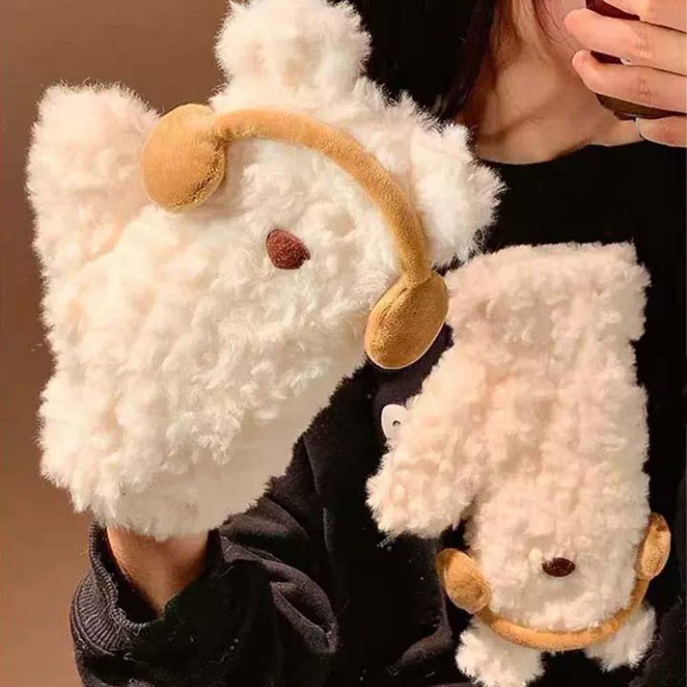 Windproof Winter Plush Gloves Flip-top Anti-cold Mittens Creative Cartoon Bear Gloves Outdoor