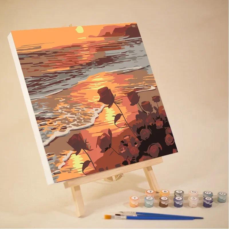 

Рамка Наборы для рисования Абстракция Закат Пейзаж Цветок Современный рисунок Раскраска по номерам Акриловая краска для домашнего декора искусство 20x20