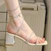 Women's fashion sandals 2025 new summer temperament socialite thick heel straps high heels design sense niche crystal