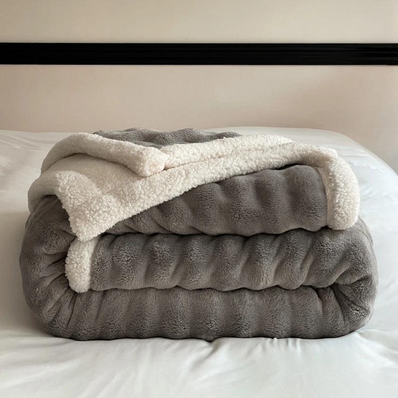 Furry Plush Warm Winter Double Layered Blanket Velvet Coral Fleece Flannel Soft Thick Bedspread for Bed Sofa Single Double Size