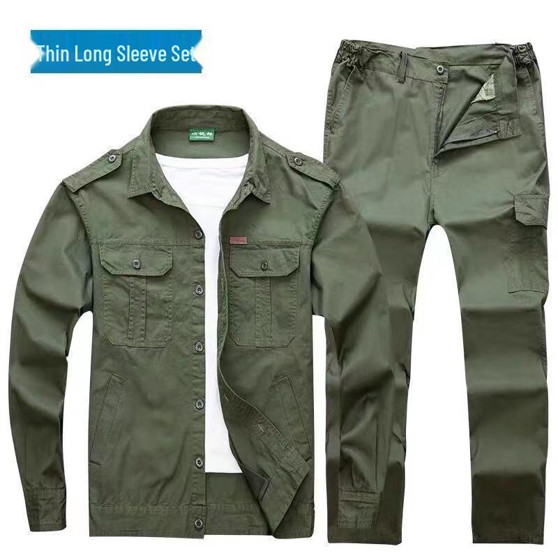 Men's Summer Workwear Set: Military Green, Camouflage, Long & Short Sleeve, Overalls for Construction, Security, Welding.