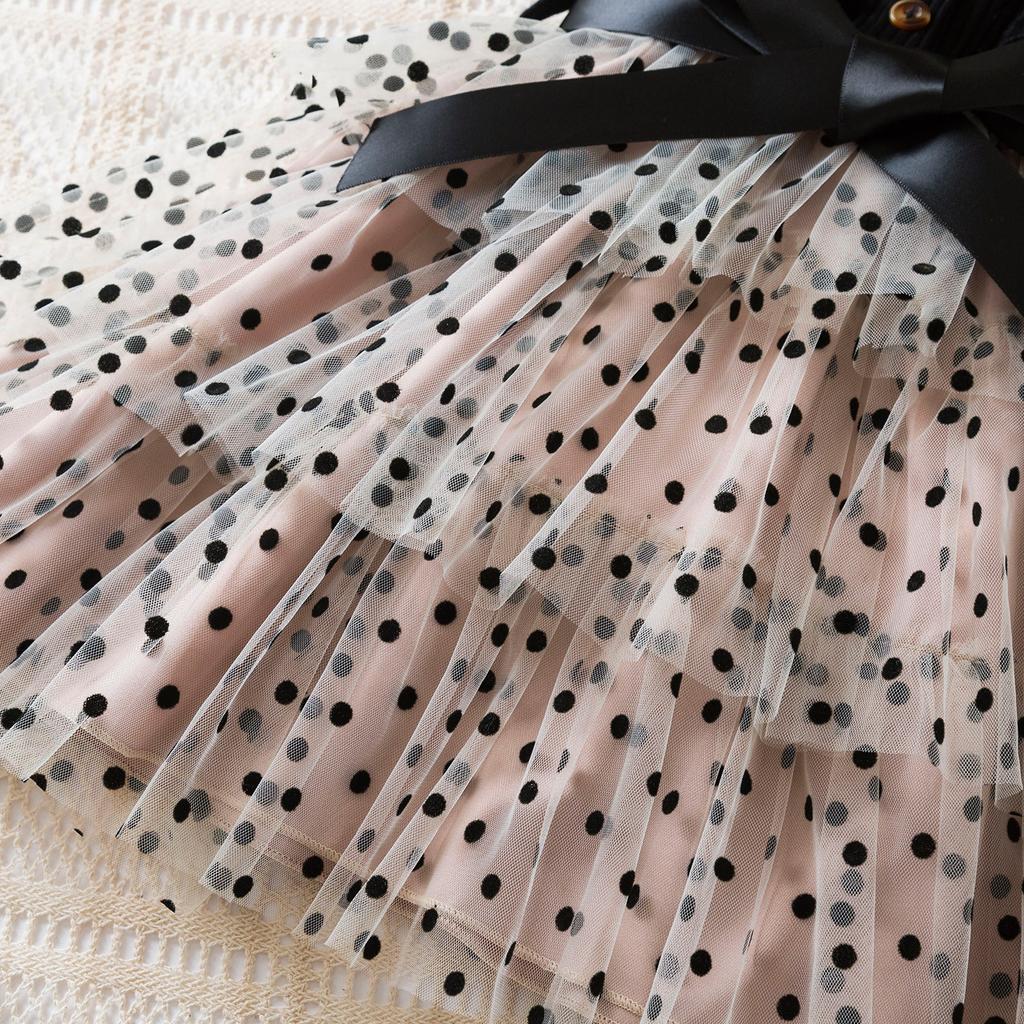 1-6 Jahre alte Kinder Kuchen Kleid Sommer Mädchen gestrickte Top Gaze Kleider Polka Dots Prinzessin Puffy Kleider für Baby