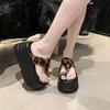 Mode 8CM NEUE Mode Damen Sommer Zehenclip Klobige Sandalen Keilabsatz Plateau High Heels Pantoletten Frau Dicke Sohle Pantoletten Strandschuhe