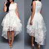 Elegant Women Sleeveless O Neck Lace Irregular Hem 3 Layers Cocktail Party Dress