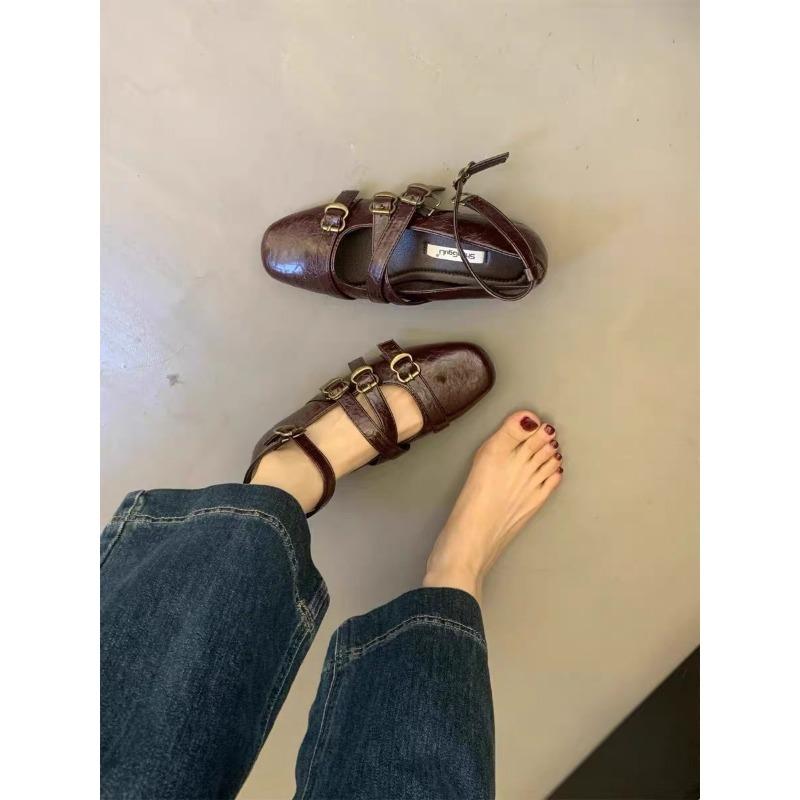 New Summer Women's Shoes Retro Inner Height Increase Square Head Shallow Mouth Mary Jane Shoes Women's Design Sense Cross Doudou Shoes