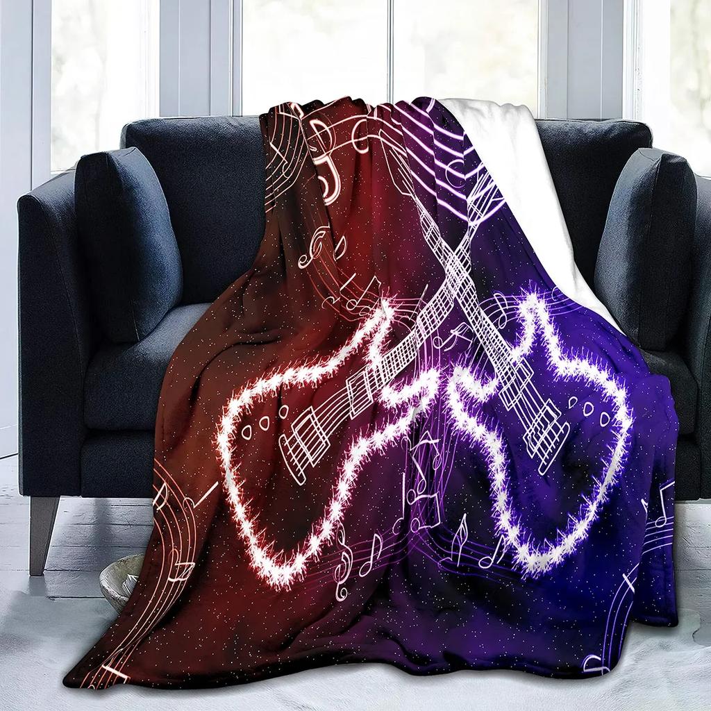 Music Note Piano Pattern Flannel Throw Blanket for Bed Sofa Couch All Season Warm Super Soft Lightweight Blanket King Queen Size