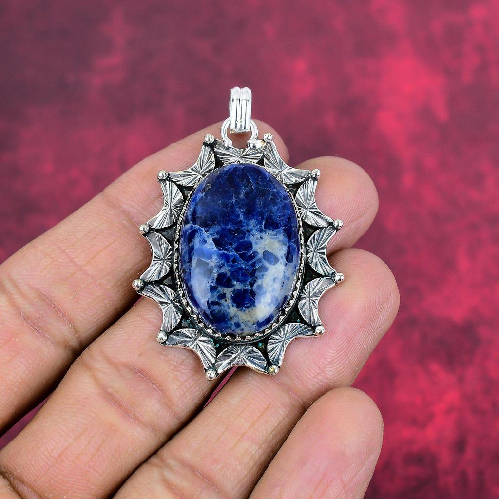 Pingente de Sodalita, Pingente de Joia de Prata Esterlina Sólida 925 com Pedra Preciosa, Pingente de Pedra de Nascimento de Joia Feito à Mão, Presente para Ele