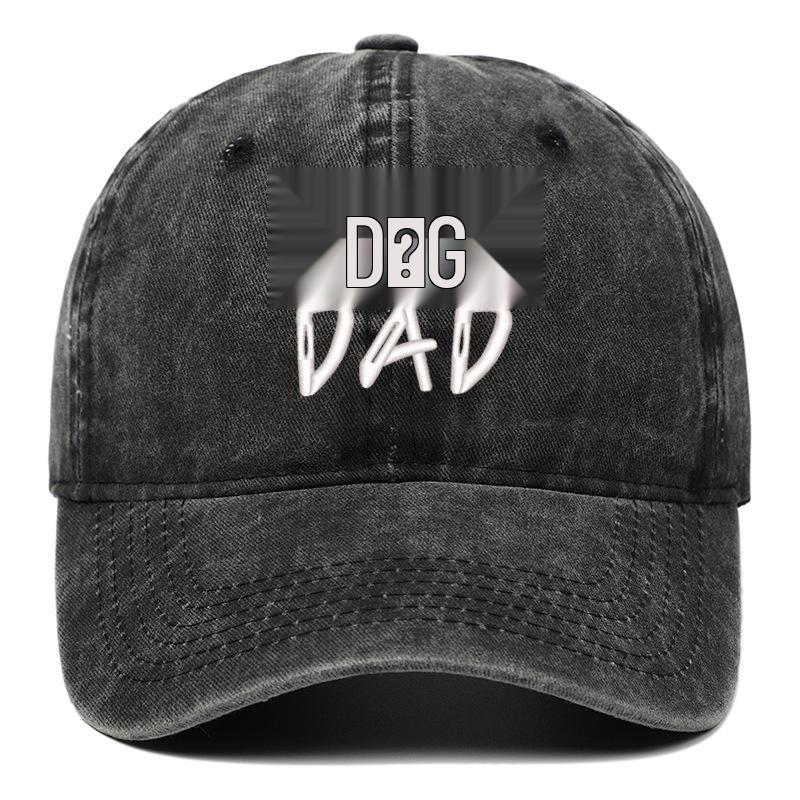 Men's Pure Cotton Distressed Sun Hat with "DOGDADDOGMOM" Embroidery - Large Brim Baseball Cap