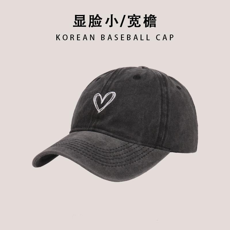 Washed Hat Women's Big Head Circumference Cap Retro Sweet Cool Babe Love Soft Top Baseball Cap Shows Small Face