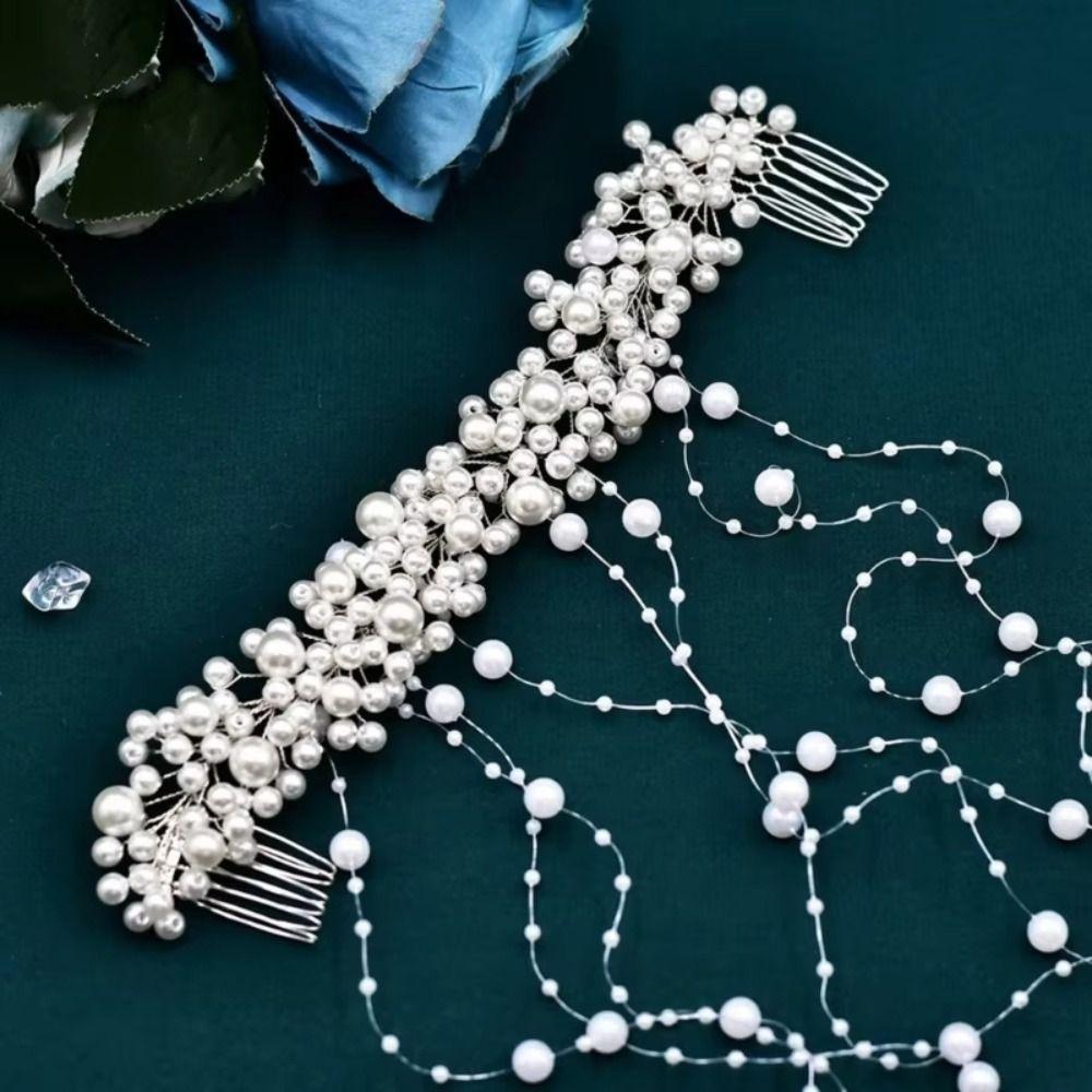 Exquisite Pearl Tassels Hair Accessories Elegant Pearl Hair Comb Bride Headband  Party Celebration