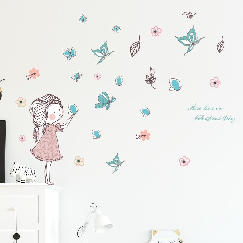 New New Creative Cartoon Flying Butterfly Girl Wall Sticker Children Room Living Room Background Decorat