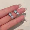 Blue star pearl stud earrings women's simple exquisite small design earrings ins versatile high-end earrings