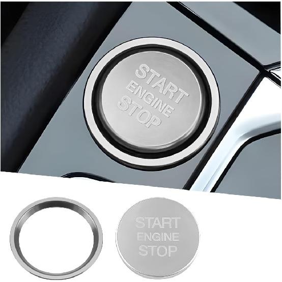 Mandark Car Engine Start Stop Push Botton Cover, Alumninum Vehicle Key Ignition Switch Knob Protector with Metal Ring Decal, Auto Decor Accessories