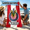 Custom Name Personalized Club Deportivo Guadalajara Print Beach Towel, for Trip Camping Beach Party Home Decor, Birthday Gift for Family & Friends