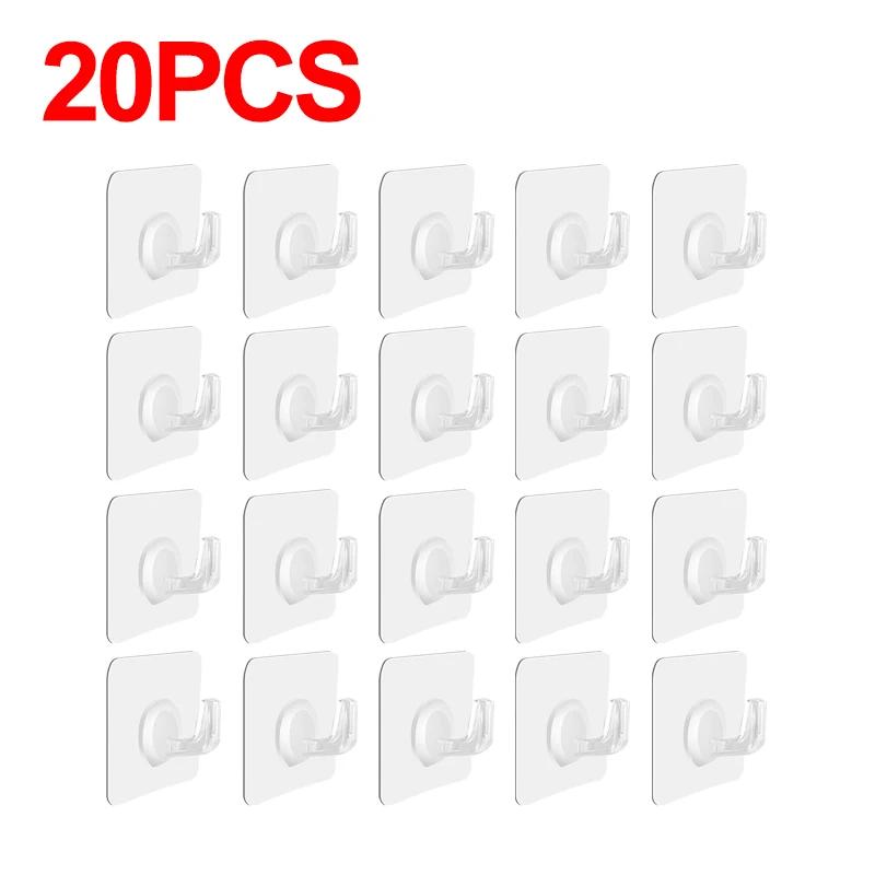 30/5pcs Wall Mounted Hooks Transparent Self Adhesive Door Wall Hangers Hooks Heavy Load Rack Kitchen Bathroom Organizer Holder