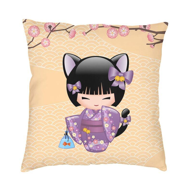 Custom Japanese Girl Sakura Kokeshi Doll Square Throw Pillow Cover Home Decorative 3D Double Side Printing Cushion Cover Room