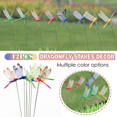 12Pcs Dragon-fly Stakes Outdoor Planter Flower Pot Bed Garden Decor Yard Art