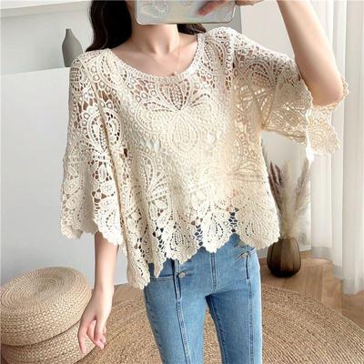 2023 Sommer Bestickte Spitze Aushöhlung Damenmode Top Pullover Überwurf