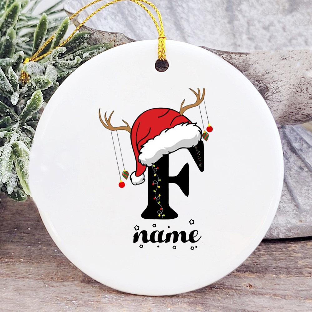 Baby's Christmas Ornament Personalized Initial with Name Ceramic Bauble Gift for Newborn Present for Baby Custom Xmas Decoration