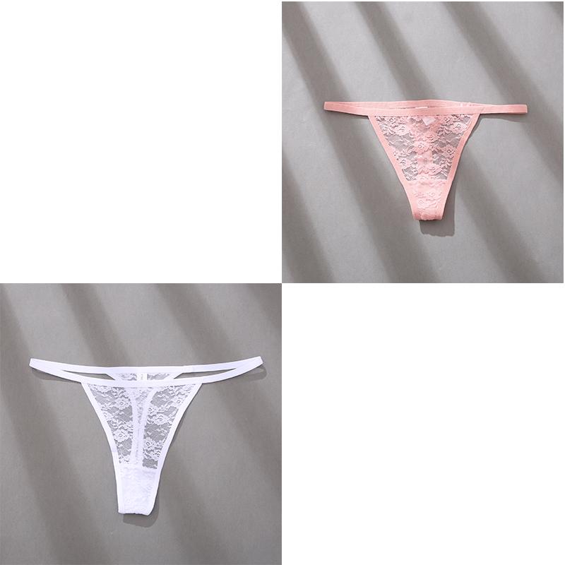 2Pcs/Set Sexy Women Low Waist Lace Panties Thongs Solid Hollow Out Transparent G-String Underwear Lady T-Back Intimate Lingerie