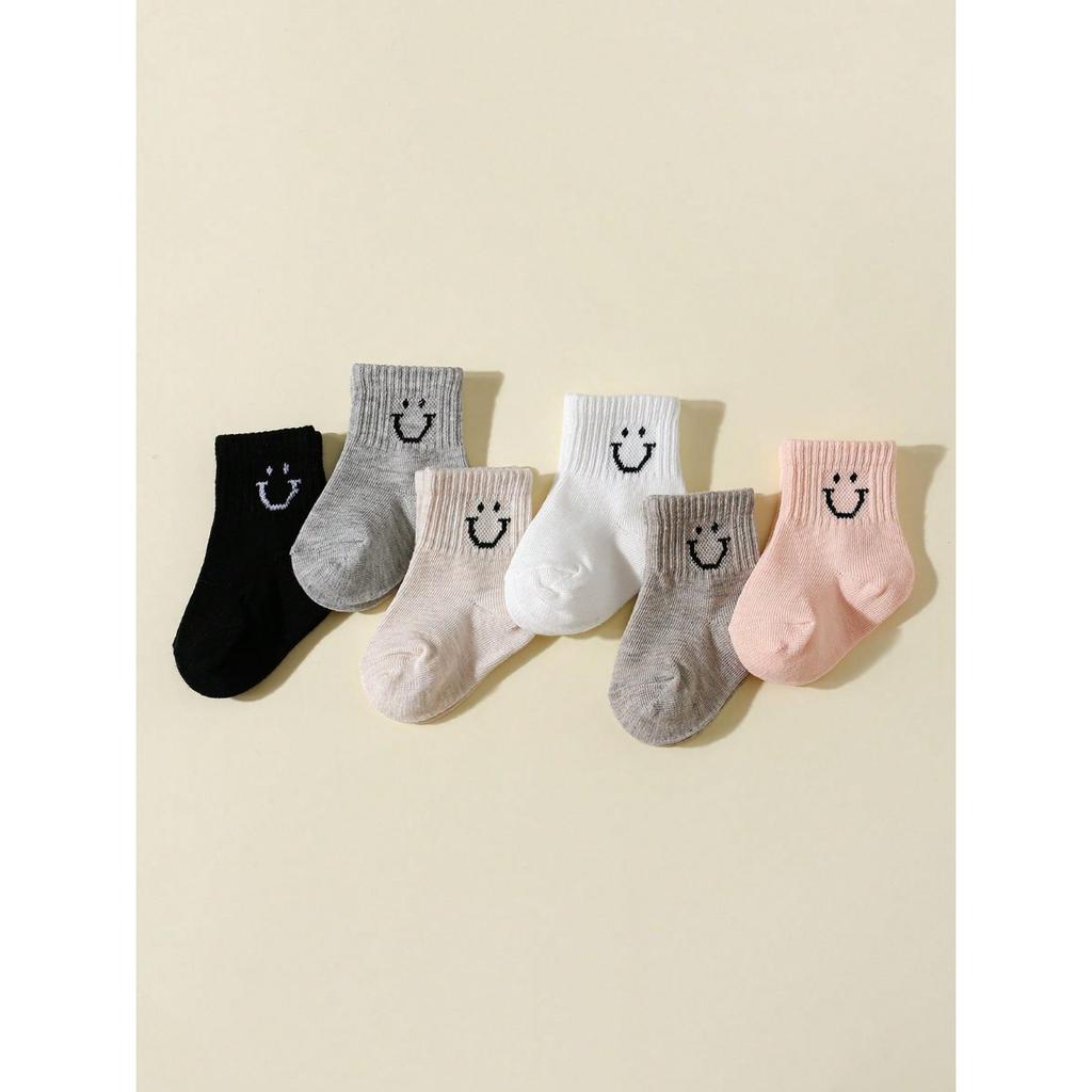 6 Pairs Baby Smile Socks, Cute Side Smile Ankle Socks for 0-12 Month Newborn Infant Boy Girl Non-Slip Funny Cartoon Toddler Socks