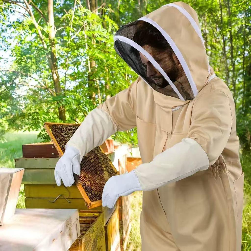 Combinaison d'apiculteur TZ Abricot et Blanc avec Gants en Peau de Mouton - Options Une Pièce/Deux Pièces